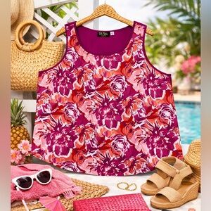 Bob Mackie Wearable Art Vibrant Floral Tank Shell Top 2X | NWT | Statement Print